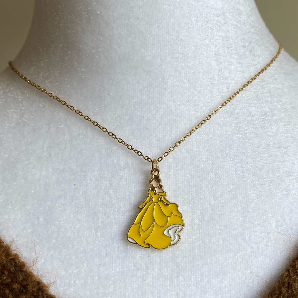 Handmade Belle Beauty & the Beast 18K GOLD P. STAINLESS STEEL‎ Necklace Disney